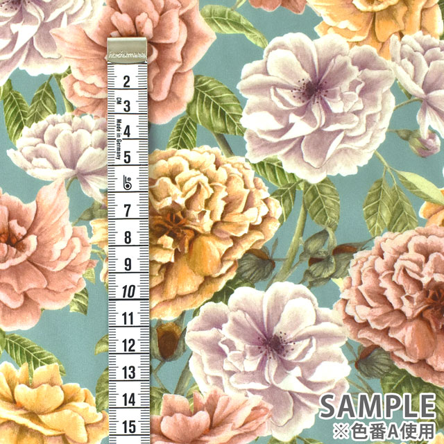 生地 LIBERTY FABRICS リバティ・ファブリックス タナローン 2022AW FLORANATION English Rose イングリッシュ・ローズ(363J6802) B.ターコイズ 09Ac03j