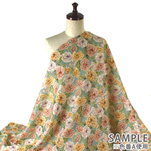 生地 LIBERTY FABRICS リバティ・ファブリックス タナローン 2022AW FLORANATION English Rose イングリッシュ・ローズ(363J6802) B.ターコイズ 09Ac03j