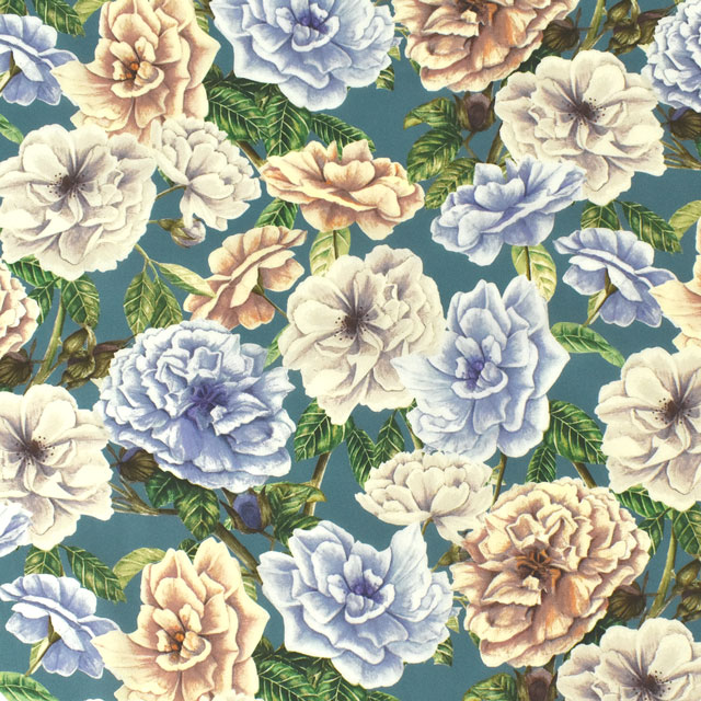 生地 LIBERTY FABRICS リバティ・ファブリックス タナローン 2022AW FLORANATION English Rose イングリッシュ・ローズ(363J6802) B.ターコイズ 09Ac03j
