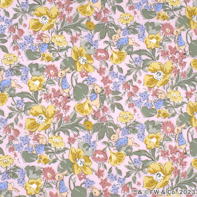 生地 LIBERTY FABRICS リバティ・ファブリックス タナローン ピーターラビット(TM)・コレクション ポピー・アンド・オネスティ・ピーター(DC32968) J23B.ピンク 09Ac03j