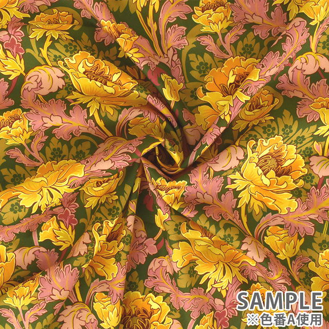 生地 LIBERTY FABRICS リバティ・ファブリックス タナローン 2023SS LIBERTY FLOWER MARKET ASHBEE POPPY アッシュビー・ポピー(363J6821) A.グリーン 99Zz99j