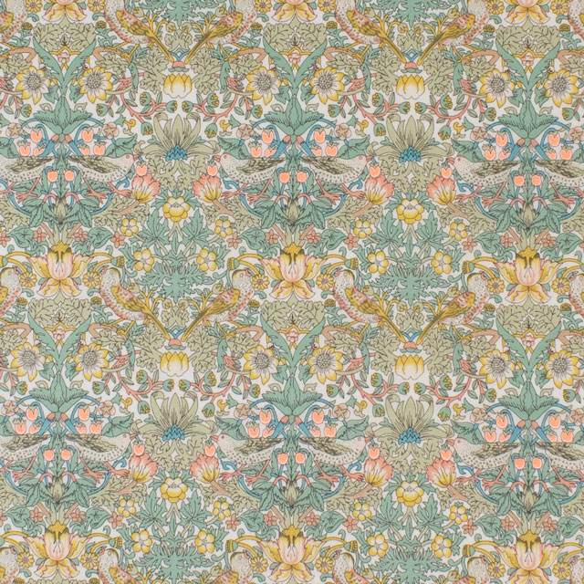 生地 LIBERTY FABRICS リバティ・ファブリックス タナローン 2024SS Neon Liberty Strawberry Thief Spring ストロベリーシーフ・スプリング(36300129) J24C.イエロー×オレンジ 99Zz99j