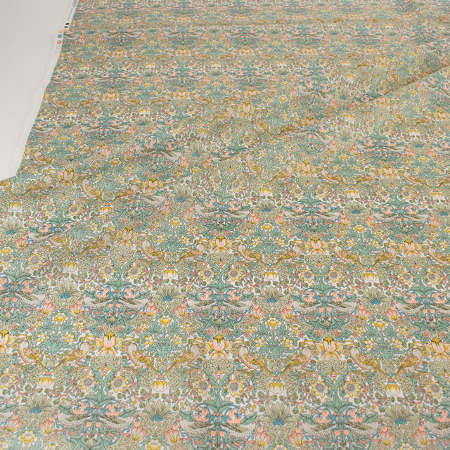 生地 LIBERTY FABRICS リバティ・ファブリックス タナローン 2024SS Neon Liberty Strawberry Thief Spring ストロベリーシーフ・スプリング(36300129) J24C.イエロー×オレンジ 99Zz99j