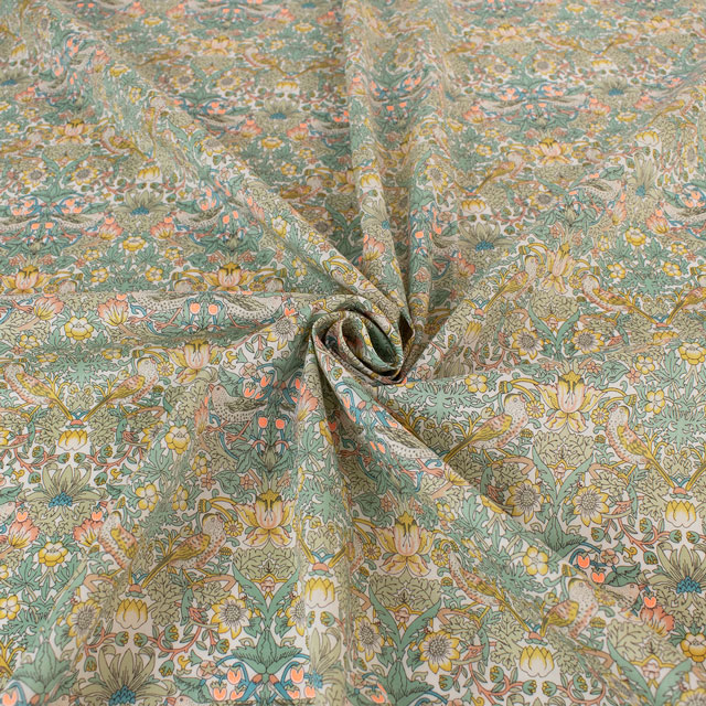 生地 LIBERTY FABRICS リバティ・ファブリックス タナローン 2024SS Neon Liberty Strawberry Thief Spring ストロベリーシーフ・スプリング(36300129) J24C.イエロー×オレンジ 99Zz99j