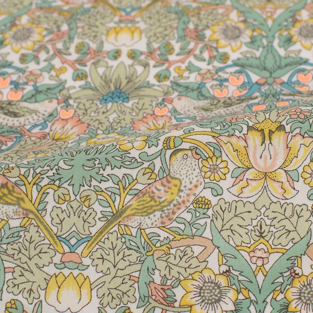 生地 LIBERTY FABRICS リバティ・ファブリックス タナローン 2024SS Neon Liberty Strawberry Thief Spring ストロベリーシーフ・スプリング(36300129) J24C.イエロー×オレンジ 99Zz99j