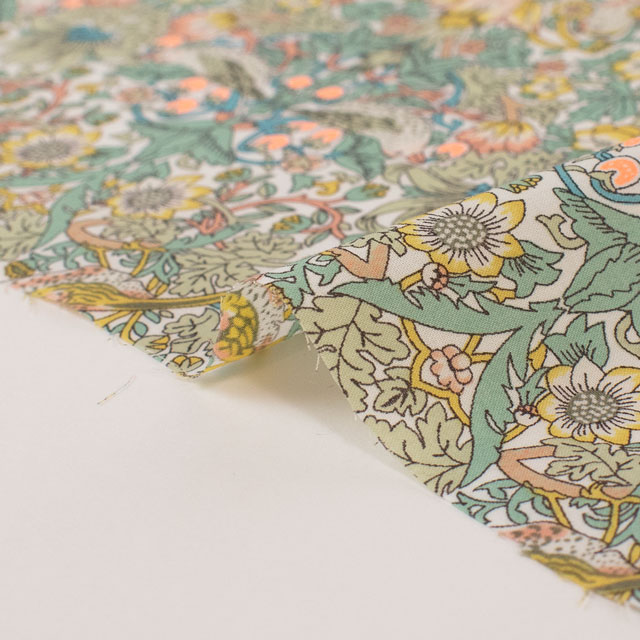 生地 LIBERTY FABRICS リバティ・ファブリックス タナローン 2024SS Neon Liberty Strawberry Thief Spring ストロベリーシーフ・スプリング(36300129) J24C.イエロー×オレンジ 99Zz99j