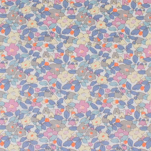 生地 LIBERTY FABRICS リバティ・ファブリックス タナローン 2024SS Neon Liberty Betsy Berry ベッツィ・ベリー(20-36302107N) J24C.ブルー×オレンジ 99Zz99j