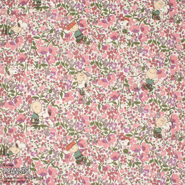 生地 LIBERTY FABRICS リバティ・ファブリックス タナローン PEANUTS(TM) COLLECTION Charlie Brown's Flowers チャーリー・ブラウンズ・フラワーズ(DC33937) J24B.ピンク 09Ac03j