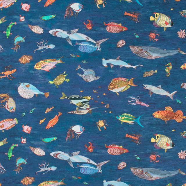 生地 LIBERTY FABRICS リバティ・ファブリックス タナローン 2024SS Wildsmith's Wonderful World Brian’s Aquarium ブライアンズ・アクアリウム(363J4212) 24CU.ブルー 99Zz99j