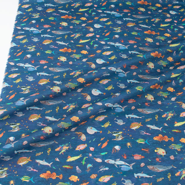 生地 LIBERTY FABRICS リバティ・ファブリックス タナローン 2024SS Wildsmith's Wonderful World Brian’s Aquarium ブライアンズ・アクアリウム(363J4212) 24CU.ブルー 99Zz99j