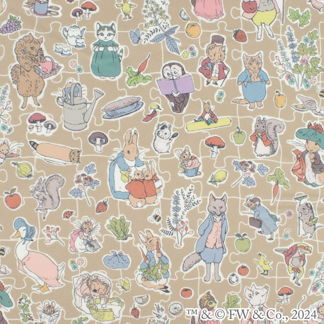 生地 LIBERTY FABRICS リバティ・ファブリックス タナローン ピーターラビット(TM)・コレクション Hilltop Adventures ヒルトップ・アドベンチャー(DC30740) J24A.ベージュ 99Zz99j