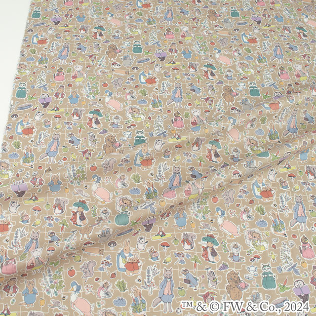 生地 LIBERTY FABRICS リバティ・ファブリックス タナローン ピーターラビット(TM)・コレクション Hilltop Adventures ヒルトップ・アドベンチャー(DC30740) J24A.ベージュ 99Zz99j