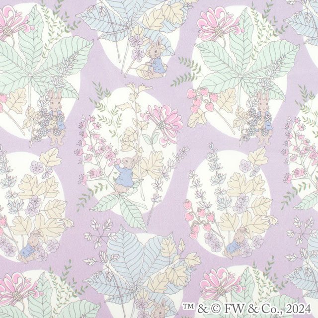 生地 LIBERTY FABRICS リバティ・ファブリックス タナローン ピーターラビット(TM)・コレクション Hawthorn Bunnies ホーソーン・バニーズ(DC30743) J24A.ラベンダー 99Zz99j