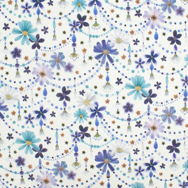 生地 LIBERTY FABRICS リバティ・ファブリックス タナローン 2024AW Native Flowers FLORAL GARLAND フローラル・ガーランド(24-363J4219) 24AU.ブルー 09Ac04j