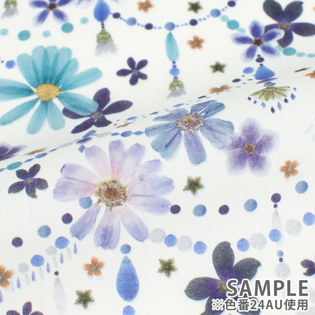 生地 LIBERTY FABRICS リバティ・ファブリックス タナローン 2024AW Native Flowers FLORAL GARLAND フローラル・ガーランド(24-363J4219) 24AU.ブルー 09Ac04j