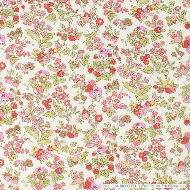 生地 LIBERTY FABRICS リバティ・ファブリックス タナローン 2025SS My Melody & Little Twin Stars 50th Anniversary Collection ナンシーズ・オーチャード(DC30715) J25A.ピンク 09Ac03j