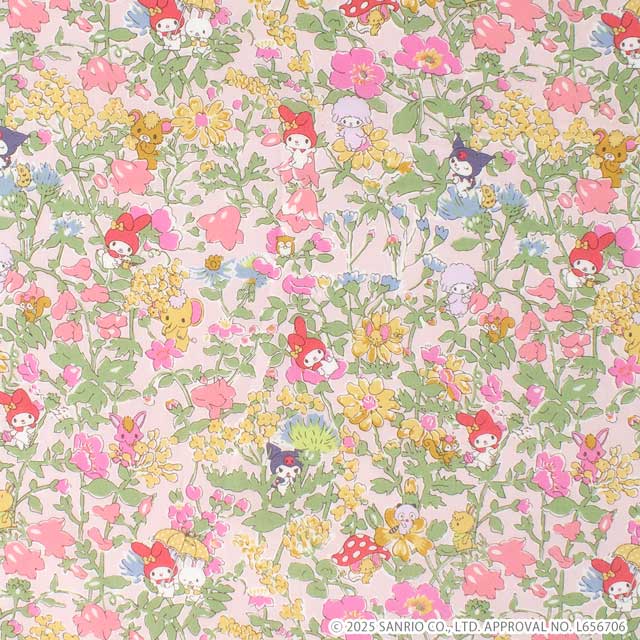 生地 LIBERTY FABRICS リバティ・ファブリックス タナローン 2025SS My Melody & Little Twin Stars 50th Anniversary Collection メロディーズ・パーティ(DC30716) J25A.ピンク 09Ac03j