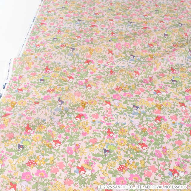 生地 LIBERTY FABRICS リバティ・ファブリックス タナローン 2025SS My Melody & Little Twin Stars 50th Anniversary Collection メロディーズ・パーティ(DC30716) J25A.ピンク 09Ac03j
