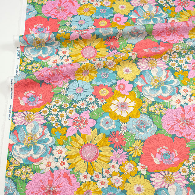 生地 LIBERTY FABRICS リバティ・ファブリックス タナローン 2026SS Floral Rebellion Summers in the Sun サマーズ・イン・ザ・サン(26-36361041) 26BU.ターコイズ 09Ac04j