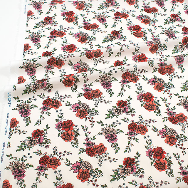 生地 LIBERTY FABRICS リバティ・ファブリックス タナローン 2026SS Floral Rebellion Inked Rose インクド・ローズ(26-36361043) 26AU.レッド 09Ac04j