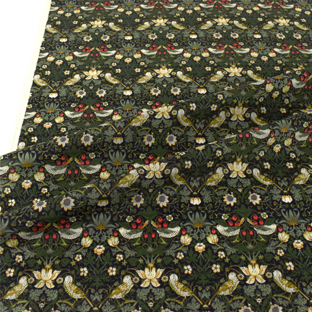 生地 LIBERTY FABRICS リバティ・ファブリックス タナローン エターナル Strawberry Thief ストロベリー・シーフ(3635061) NE.ブラック×カーキ 09Ac03j