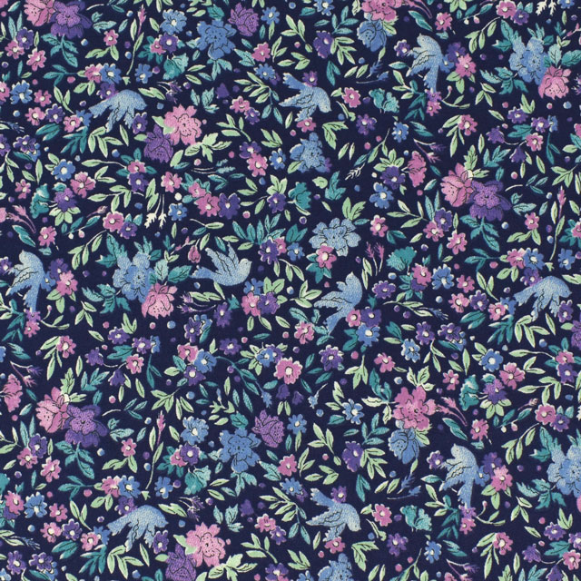 生地 LIBERTY FABRICS リバティ・ファブリックス タナローン エターナル Birdsong バードソング(DC28995) ZE.ネイビー×パープル 09Ac03j