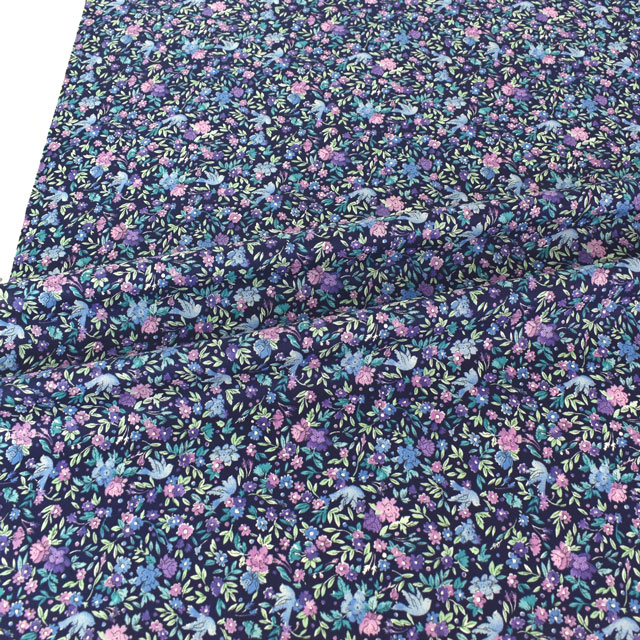 生地 LIBERTY FABRICS リバティ・ファブリックス タナローン エターナル Birdsong バードソング(DC28995) ZE.ネイビー×パープル 09Ac03j