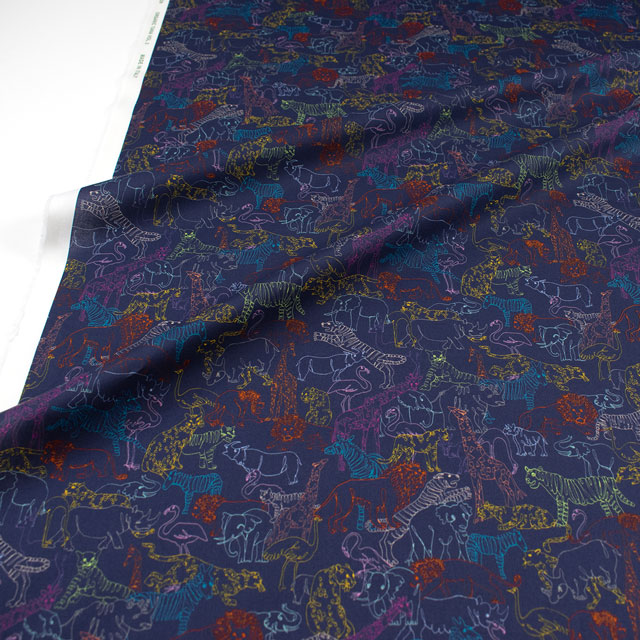 生地 LIBERTY FABRICS リバティ・ファブリックス オーガニックタナローン 2025SS Neon Safari ネオン・サファリ(25-157J74910) 25BU.ネイビー 09Ac03j