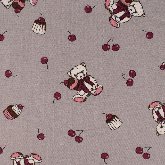 生地 milk latte-ミルクラテ- ベア&チェリー/シーチング(MLJS) 13A.グレー 09Ae99_