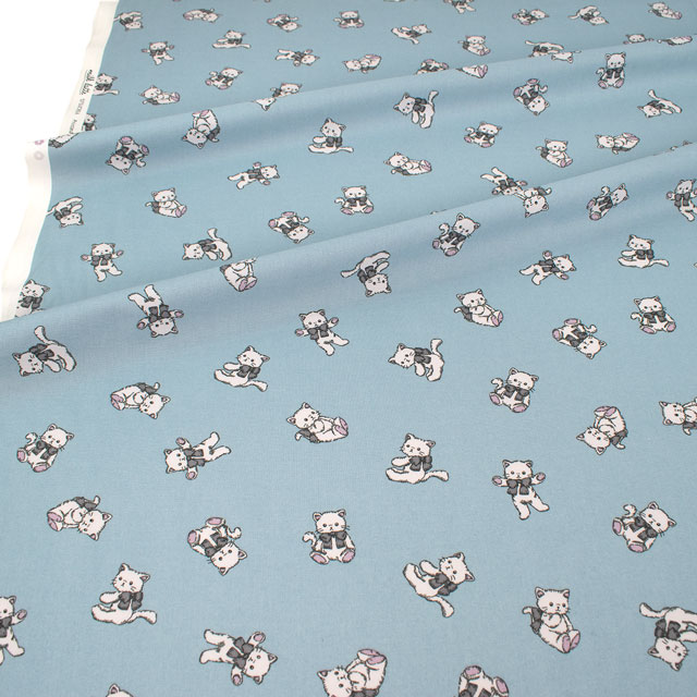 生地 milk latte-ミルクラテ- ねこちゃん/シーチング(MLJS) 14B.ブルー 09Ae99_