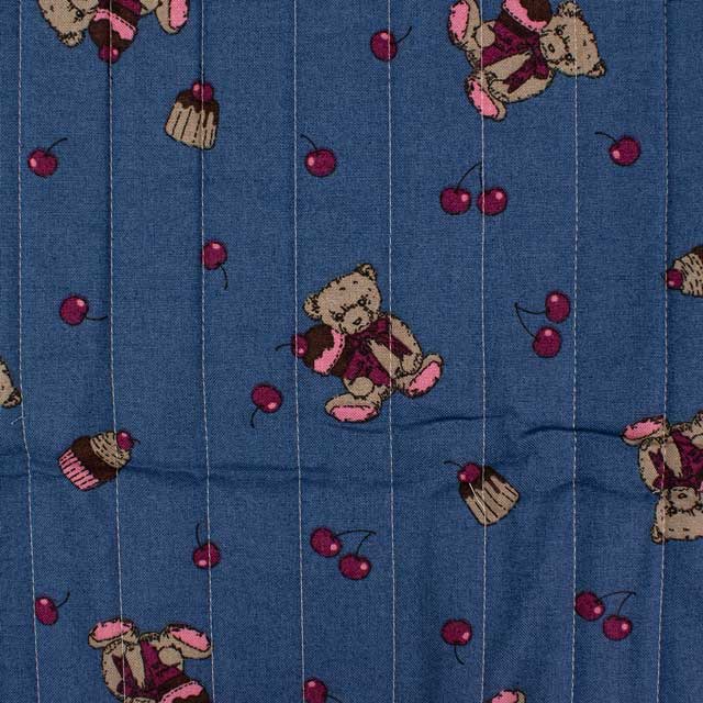 生地 milk latte-ミルクラテ- ベア&チェリー/キルティング 幅105cm×長さ50cm 1枚入り(CQMLJS) 13B.ネイビー 09Ad07_