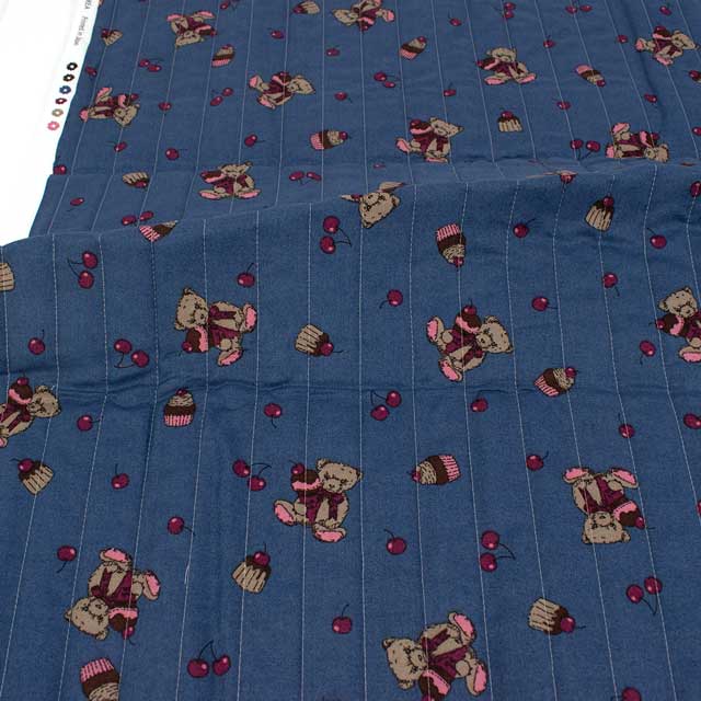 生地 milk latte-ミルクラテ- ベア&チェリー/キルティング 幅105cm×長さ50cm 1枚入り(CQMLJS) 13B.ネイビー 09Ad07_