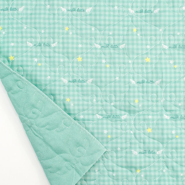 生地 milk latte-ミルクラテ- デニム風デザインキルト エンジェル/キルティング 約130cm幅×50cmカット(MLDQ) 08A.ミントブルー 09Ad07_