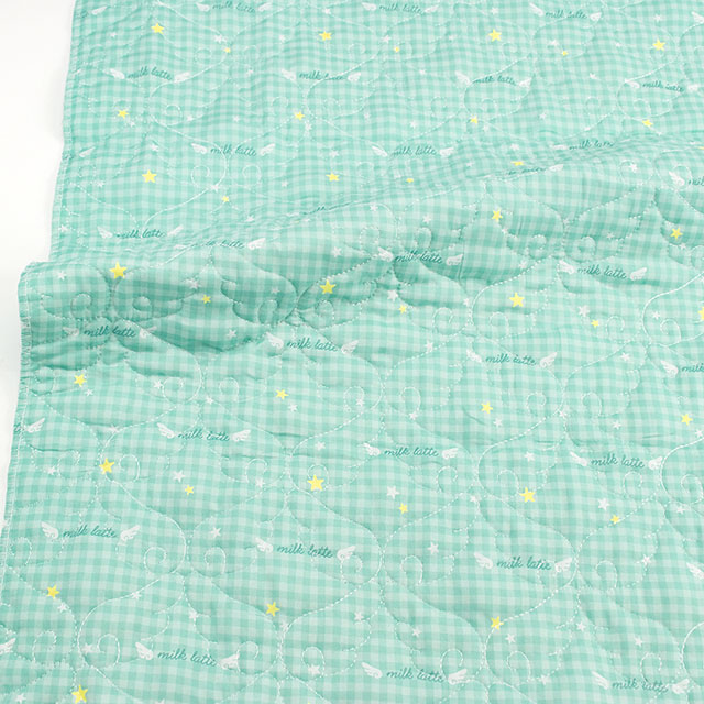 生地 milk latte-ミルクラテ- デニム風デザインキルト エンジェル/キルティング 約130cm幅×50cmカット(MLDQ) 08A.ミントブルー 09Ad07_