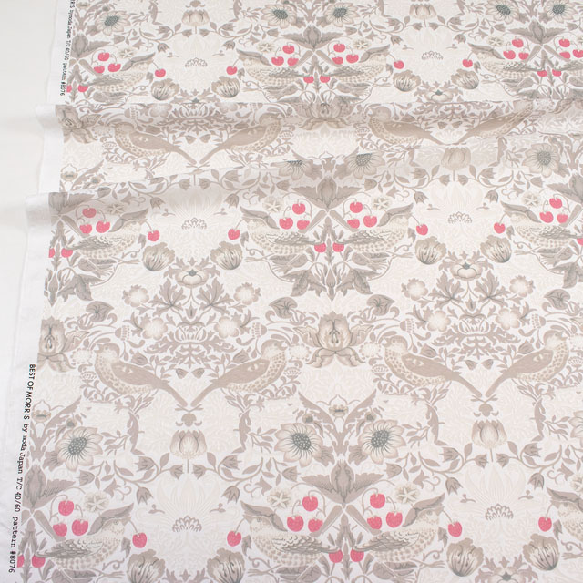 生地 moda-モダ- BEST OF MORRIS STRAWBERRY THIEF いちご泥棒/オパール加工(8076) 15.白×薄グレー 09Ac04_