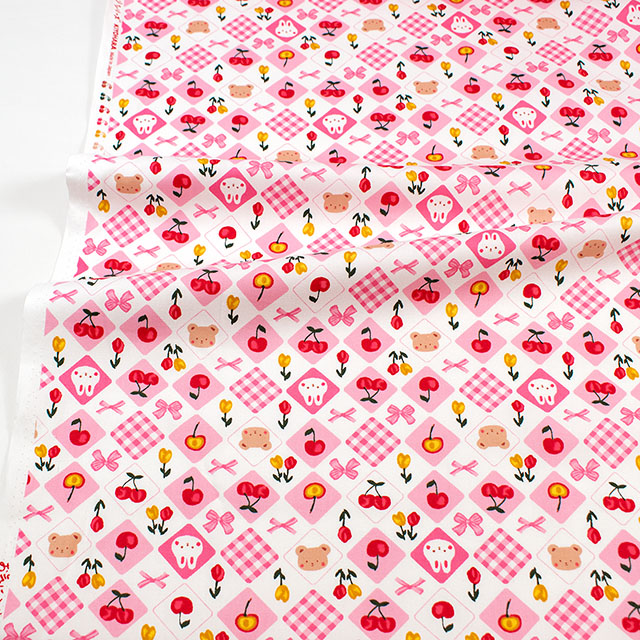 生地 お気に入りシリーズ アニマルリボン/オックス(MOWF-170) P.ピンク 09Ae99_