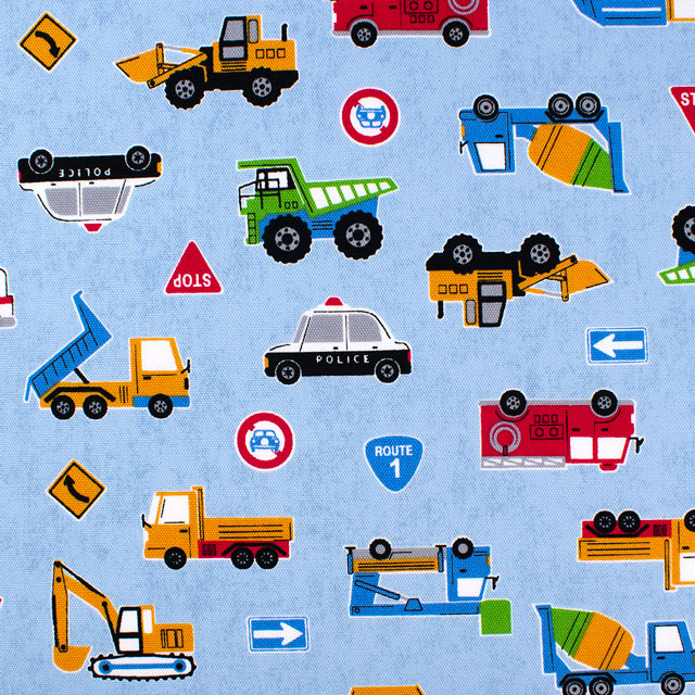 生地 お気に入りシリーズ はたらく車たち/オックス(MOWF-158) BL.ブルー 09Ae99_
