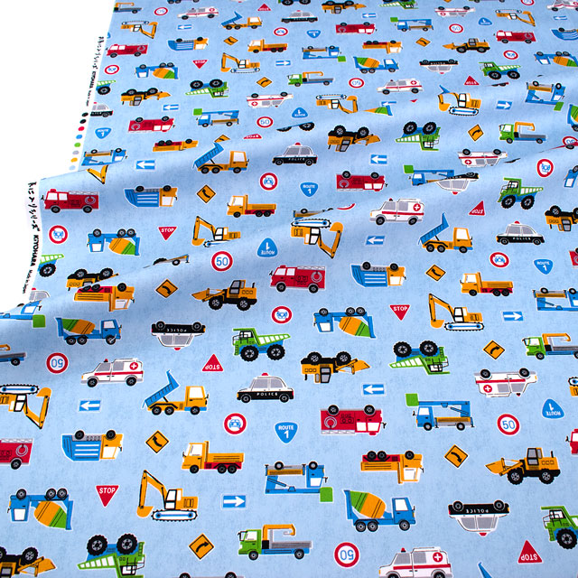 生地 お気に入りシリーズ はたらく車たち/オックス(MOWF-158) BL.ブルー 09Ae99_