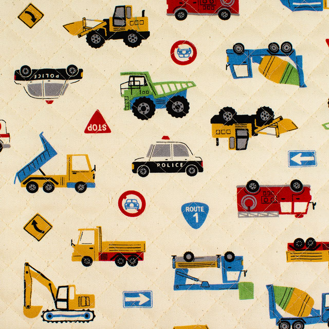 生地 お気に入りシリーズ はたらく車たち/キルティング(MOWF-158Q) KN.生成 09Ae99_