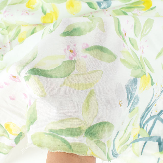 生地 naniIRO-ナニイロ MARGO/オーガニックダブルガーゼ(EGX-11360) 1A.ホワイト×イエロー×ゴールド 99Zz99_