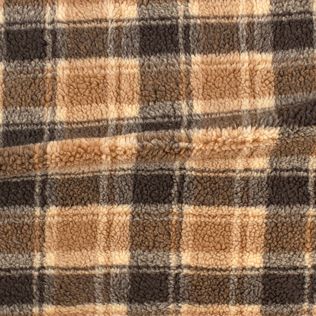 生地 チェック柄シープボア(NO153) 5.ブラウン 10Bn99_