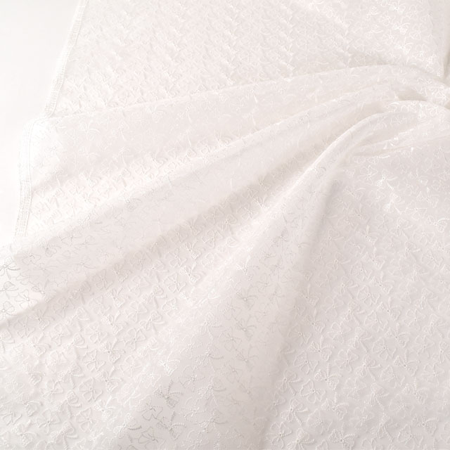 生地 オーガンジーレース リボン柄(OE10470) 1.白 10Ac04_