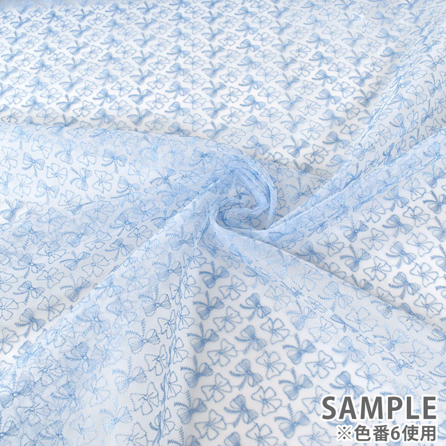 生地 オーガンジーレース リボン柄(OE10470) 1.白 10Ac04_