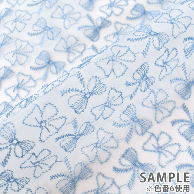 生地 オーガンジーレース リボン柄(OE10470) 1.白 10Ac04_