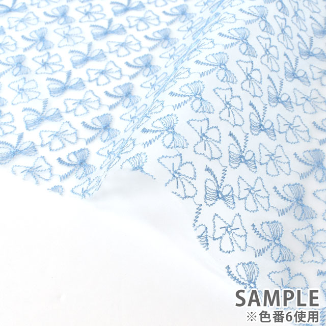 生地 オーガンジーレース リボン柄(OE10470) 1.白 10Ac04_