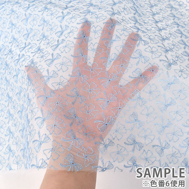 生地 オーガンジーレース リボン柄(OE10470) 1.白 10Ac04_