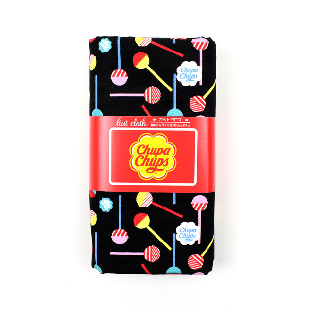 カットクロス お菓子コラボプリント生地 チュッパチャップスPOP柄/オックス(okashi1M) ブラック 99Zz99_