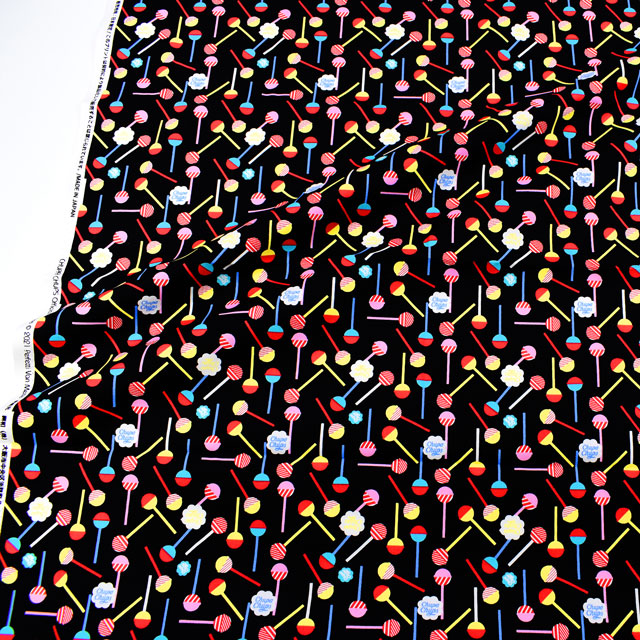 カットクロス お菓子コラボプリント生地 チュッパチャップスPOP柄/オックス(okashi1M) ブラック 99Zz99_