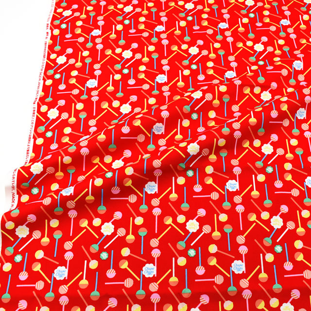 カットクロス お菓子コラボプリント生地 チュッパチャップスPOP柄/オックス(okashi1M) レッド 99Zz99_