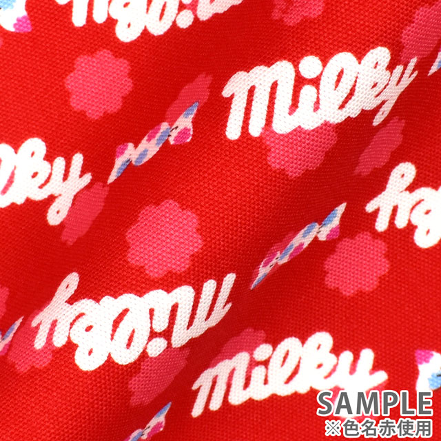 カットクロス お菓子コラボプリント生地 ミルキー ロゴ/オックス(okashi1M) ピンク 99Zz99_